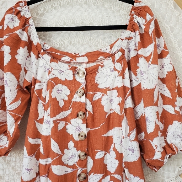 Linen Floral Square Neck Puff Sleeve Midi Dress /By Together sold by Lord&Taylor - Picture 4 of 11